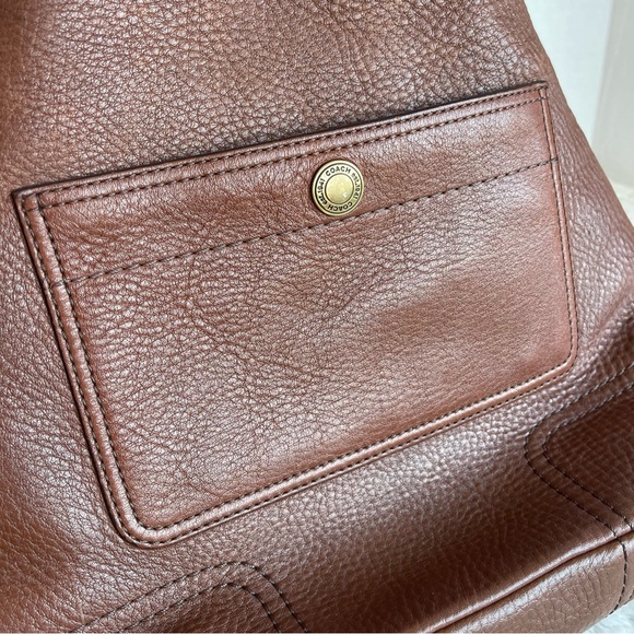Vintage Coach Chelsea Pebbled North South Turn Lock Hobo Bag in Dark Brown - Picture 9 of 13